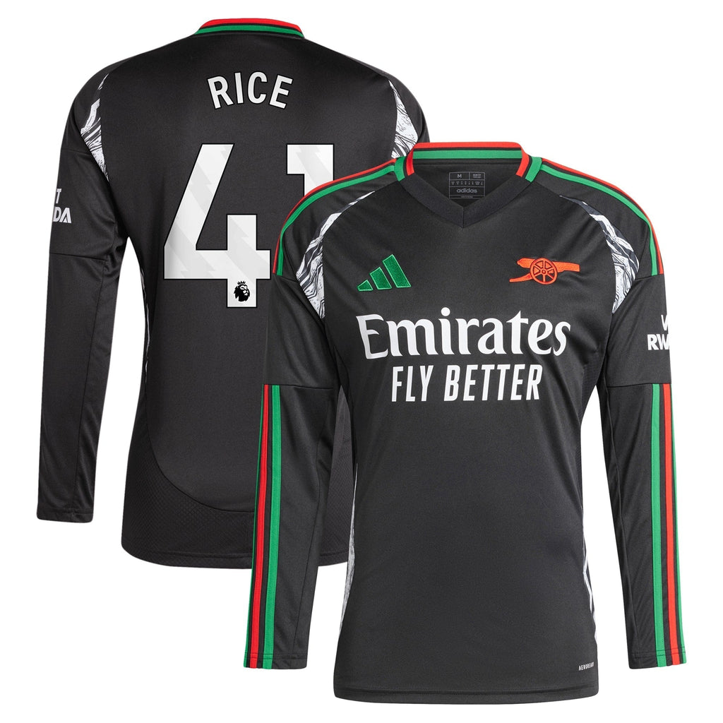 Arsenal Away Shirt 2024-25 - Long Sleeve with Rice 41 printing Soccer Shirt - Black