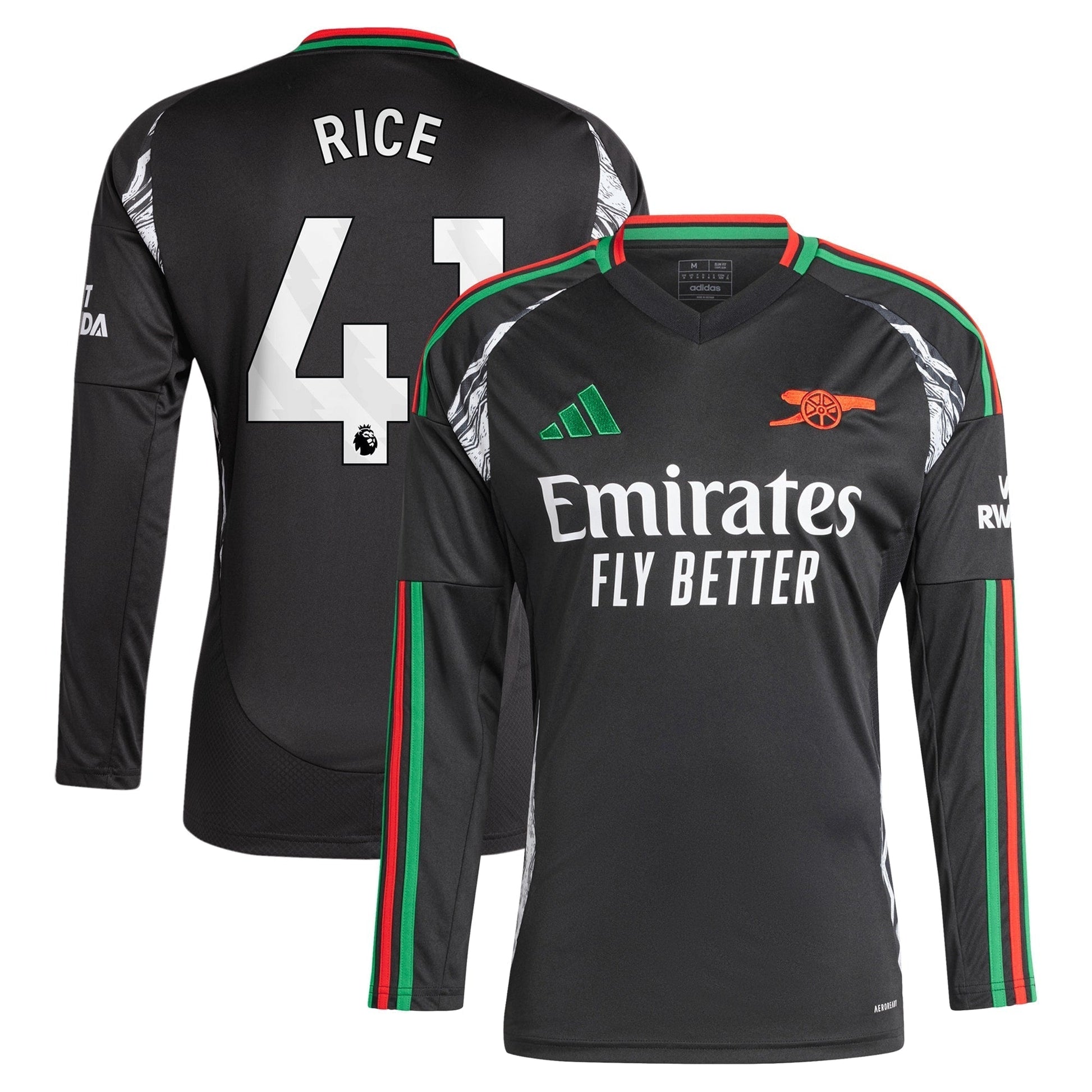 Arsenal Away Shirt 2024-25 - Long Sleeve with Rice 41 printing Soccer Shirt - Black