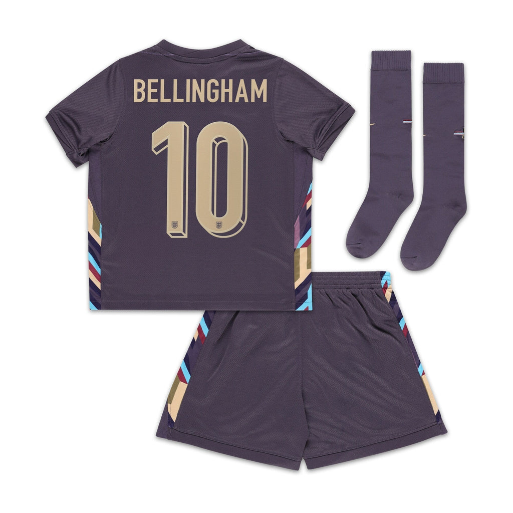 England Away Stadium Mini Kit 2024 - Little Kids with Bellingham 10 printing Soccer Shirt - Purple