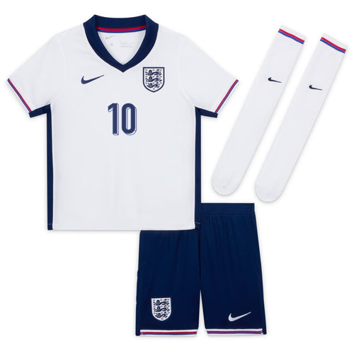 England Home Stadium Mini Kit 2024 - Little Kids with Bellingham 10 printing Soccer Shirt - White