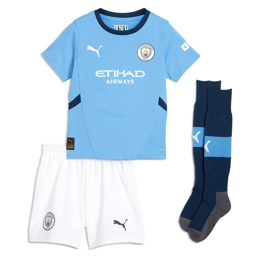 Manchester City Home Minikit 2024-25 with De Bruyne 17 printing Soccer Shirt - Blue
