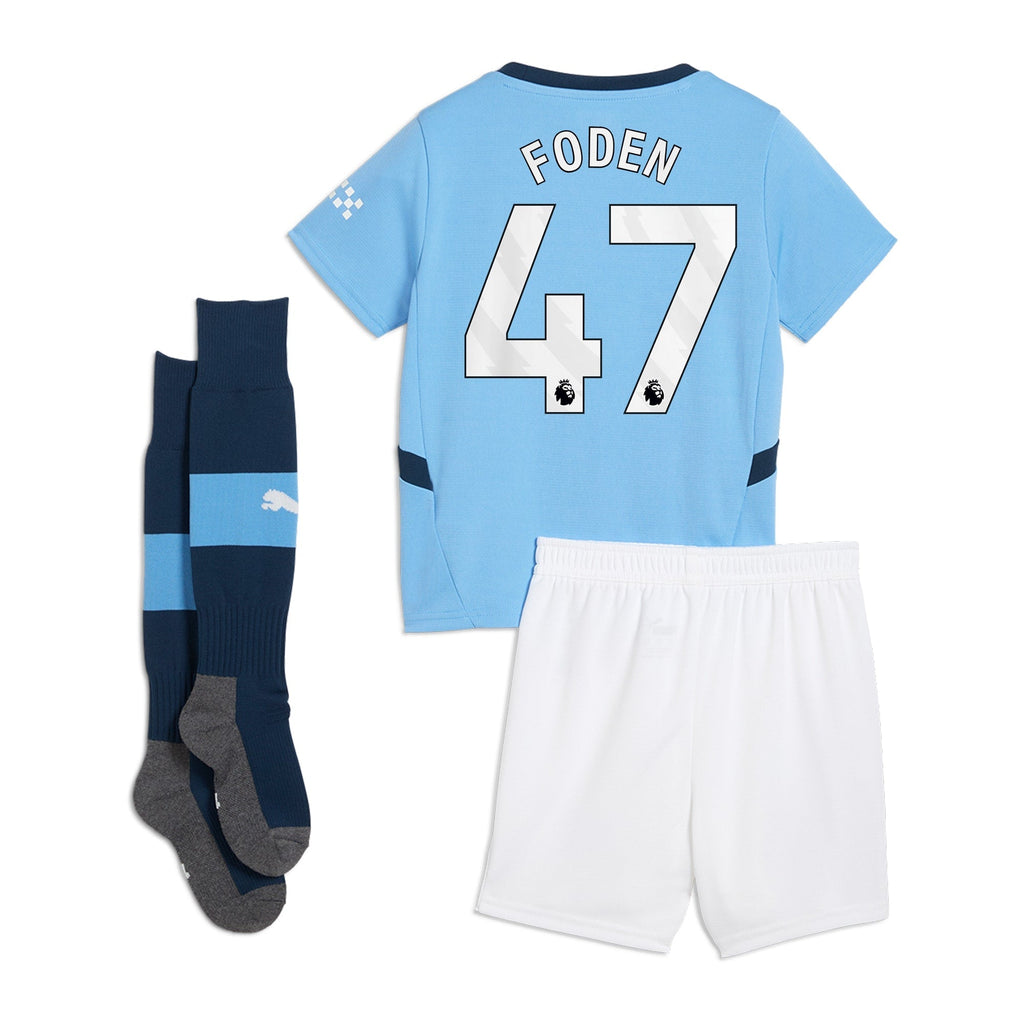 Manchester City Home Minikit 2024-25 with Foden 47 printing Soccer Shirt - Blue