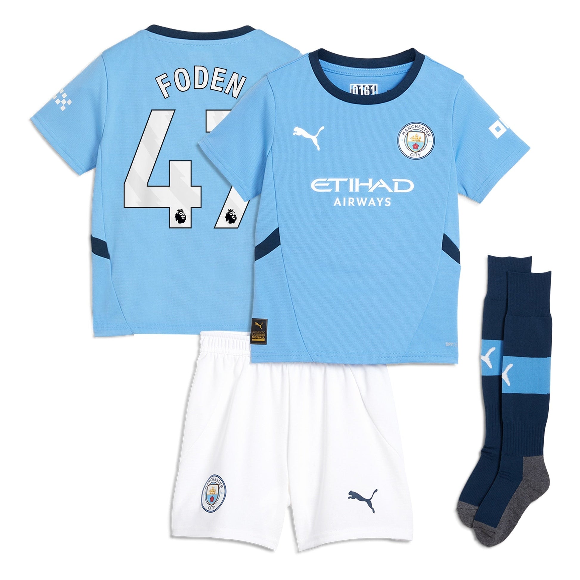 Manchester City Home Minikit 2024-25 with Foden 47 printing Soccer Shirt - Blue