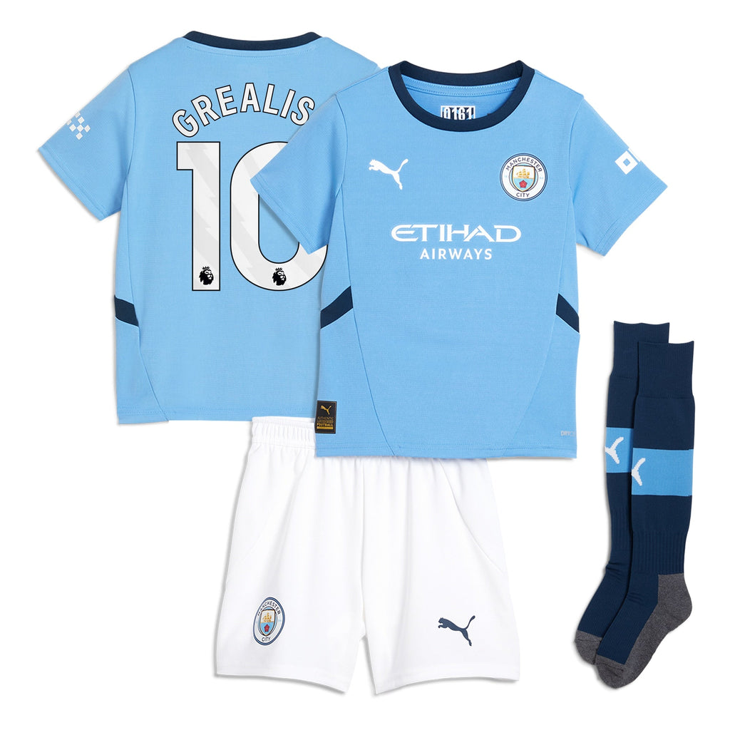Manchester City Home Minikit 2024-25 with Grealish 10 printing Soccer Shirt - Blue