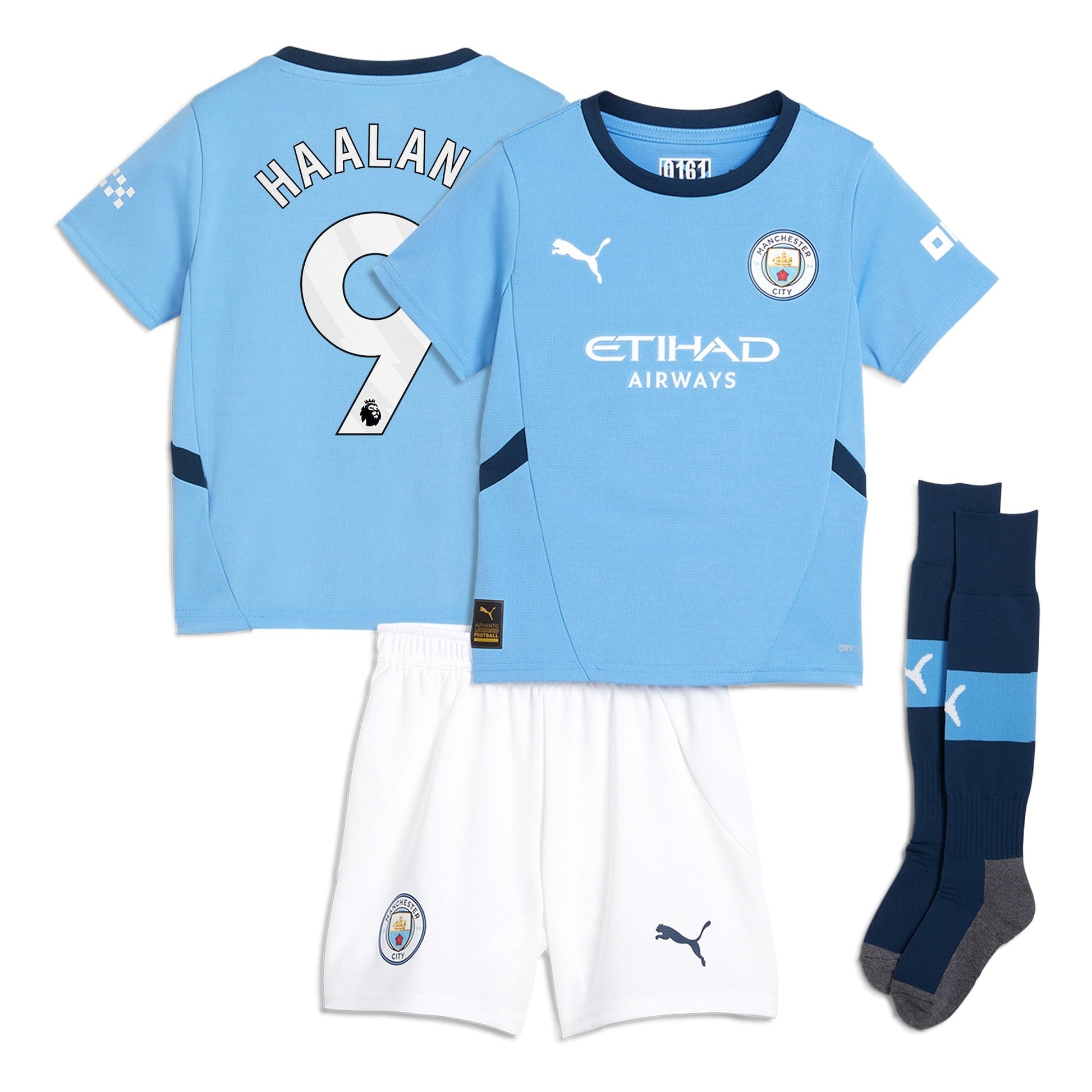 Manchester City Home Minikit 2024-25 with Haaland 9 printing Soccer Shirt - Blue
