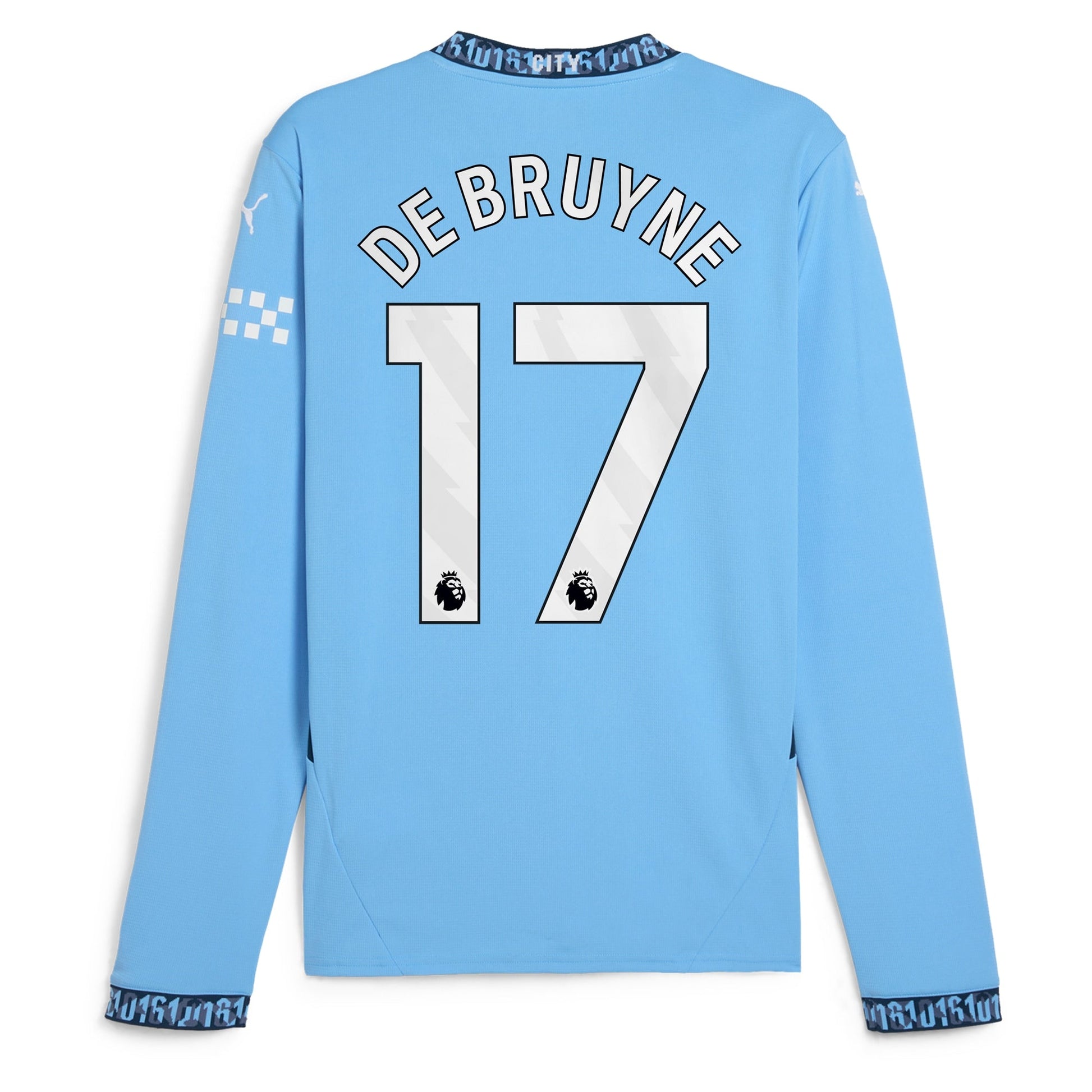 Manchester City Home Shirt 2024-25 - Long Sleeve with De Bruyne 17 printing Soccer Shirt - Blue