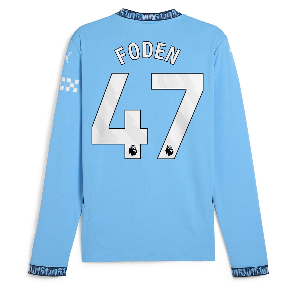 Manchester City Home Shirt 2024-25 - Long Sleeve with Foden 47 printing Soccer Shirt - Blue