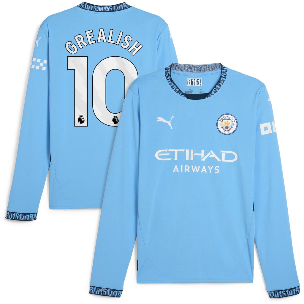 Manchester City Home Shirt 2024-25 - Long Sleeve with Grealish 10 printing Soccer Shirt - Blue
