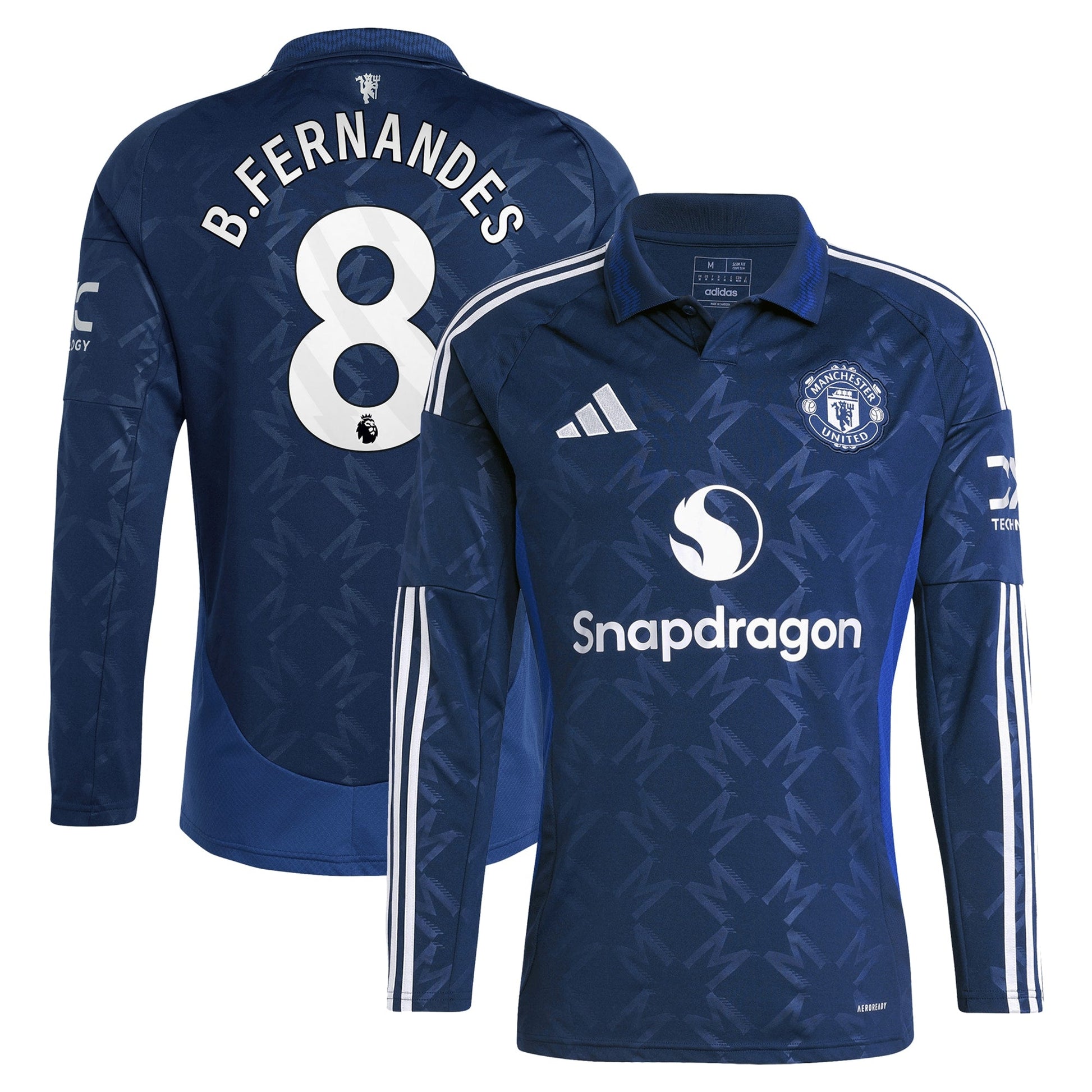 Manchester United EPL Away Shirt 2024-25 - Long sleeve with B.Fernandes 8 printing Soccer Shirt - Blue