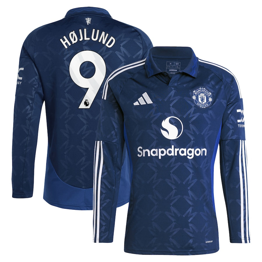 Manchester United EPL Away Shirt 2024-25 - Long sleeve with Højlund 9 printing Soccer Shirt - Blue