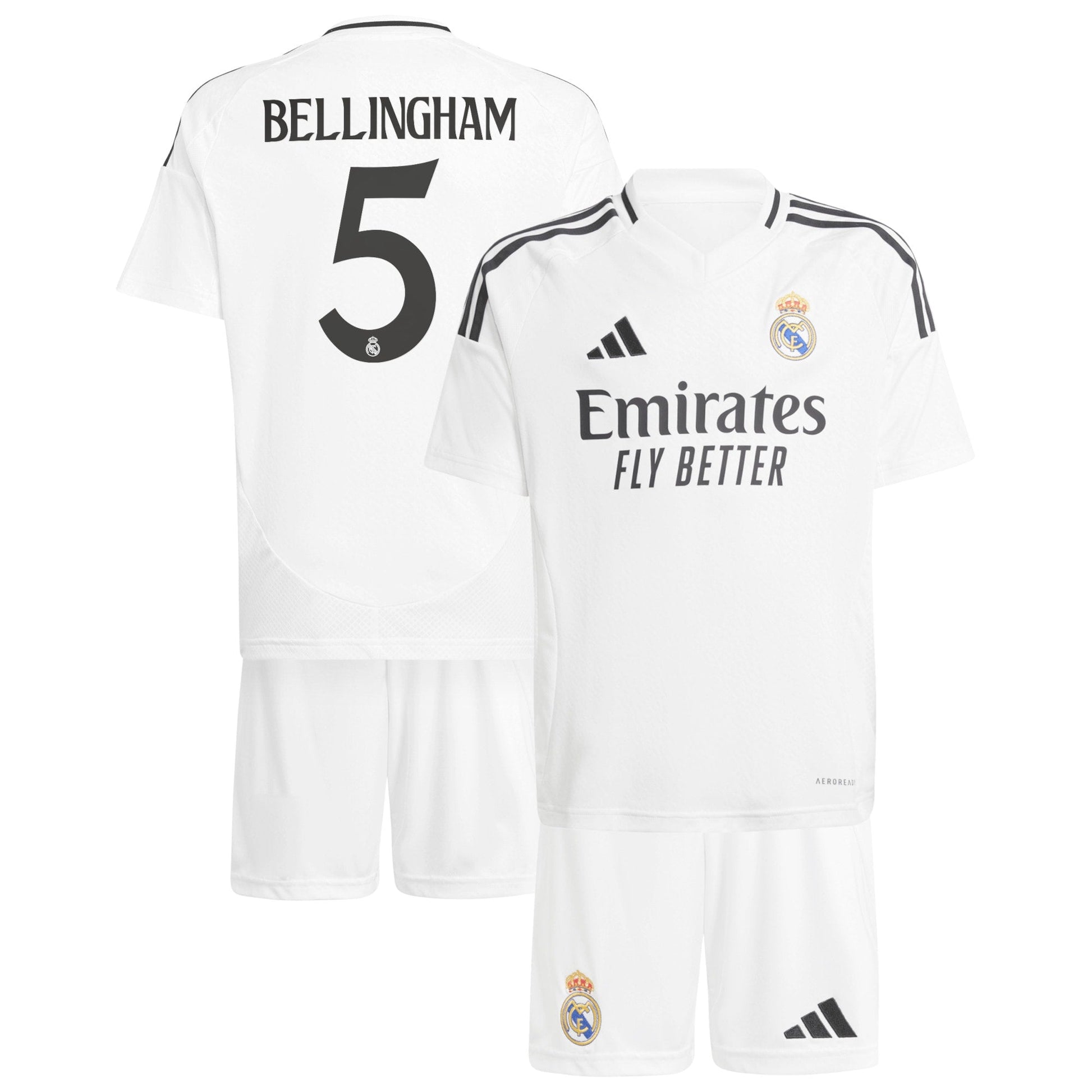 Real Madrid Home Kids 2024-25 with Bellingham 5 printing Soccer Shirt - White